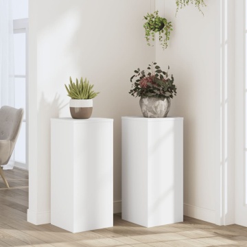 Suporturi de plante, 2 buc., alb, 30x30x70 cm, lemn prelucrat - Img 1