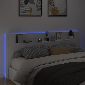 Tăblie cu dulap și LED, alb, 220x16,5x103,5 cm - Img 4