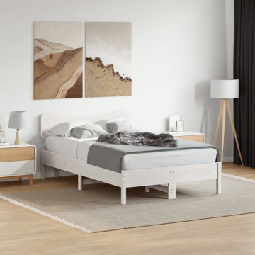 Tăblie de pat, alb, 135 cm, lemn masiv de pin - Img 3