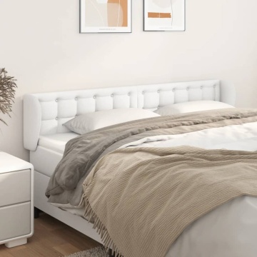 Tăblie de pat cu aripioare alb 203x23x78/88 cm piele ecologică - Img 1