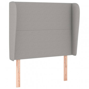 Tăblie de pat cu aripioare gri deschis 103x23x118/128 cm textil - Img 2
