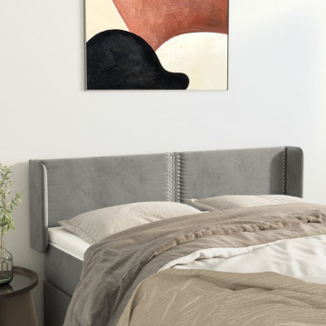 Tăblie de pat cu aripioare gri deschis 147x16x78/88 cm catifea - Img 1