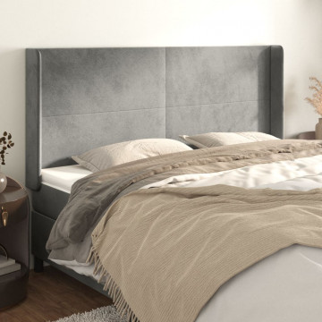 Tăblie de pat cu aripioare gri deschis 203x16x118/128cm catifea - Img 1