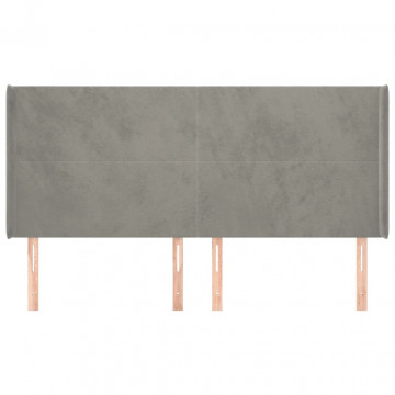 Tăblie de pat cu aripioare gri deschis 203x16x118/128cm catifea - Img 3