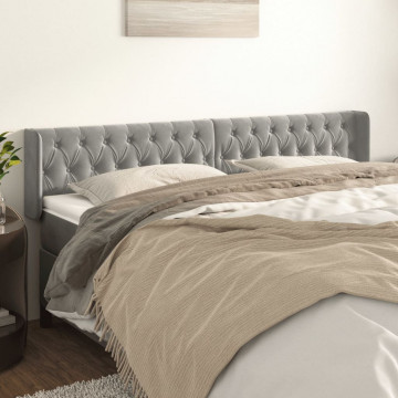 Tăblie de pat cu aripioare gri deschis 203x16x78/88 cm catifea - Img 1