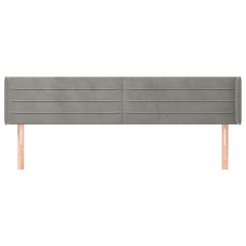 Tăblie de pat cu aripioare gri deschis 203x16x78/88 cm catifea - Img 3