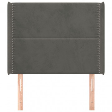 Tăblie de pat cu aripioare gri închis 103x16x118/128 cm catifea - Img 3