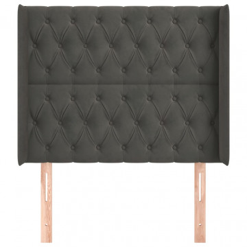 Tăblie de pat cu aripioare gri închis 103x16x118/128 cm catifea - Img 3