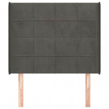 Tăblie de pat cu aripioare gri închis 103x16x118/128 cm catifea - Img 3