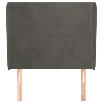 Tăblie de pat cu aripioare gri închis 103x23x118/128 cm catifea - Img 3