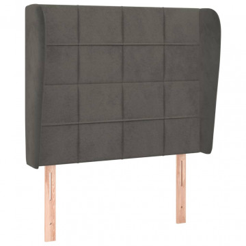 Tăblie de pat cu aripioare gri închis 103x23x118/128 cm catifea - Img 2