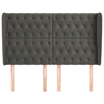 Tăblie de pat cu aripioare gri închis 147x23x118/128 cm catifea - Img 3