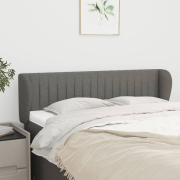 Tăblie de pat cu aripioare gri închis 147x23x78/88 cm textil - Img 1