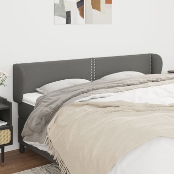Tăblie de pat cu aripioare gri închis 163x23x78/88 cm textil - Img 1