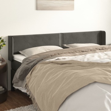 Tăblie de pat cu aripioare gri închis 183x16x78/88 cm catifea - Img 1