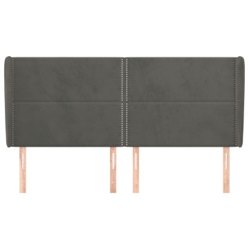 Tăblie de pat cu aripioare gri închis 183x23x118/128 cm catifea - Img 3