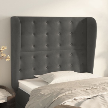 Tăblie de pat cu aripioare gri închis 83x23x118/128 cm catifea - Img 1
