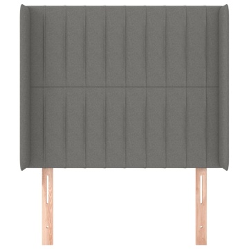 Tăblie de pat cu aripioare gri închis 93x16x118/128 cm textil - Img 3
