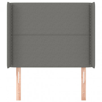 Tăblie de pat cu aripioare gri închis 93x16x118/128 cm textil - Img 3