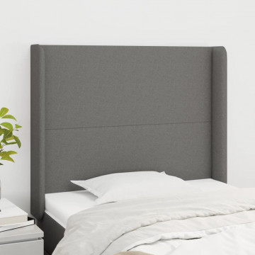 Tăblie de pat cu aripioare gri închis 93x16x118/128 cm textil - Img 1
