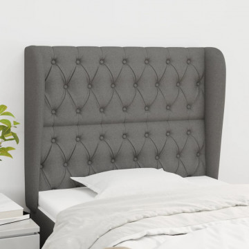 Tăblie de pat cu aripioare gri închis 93x23x118/128 cm textil - Img 1