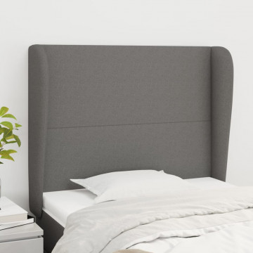 Tăblie de pat cu aripioare gri închis 93x23x118/128 cm textil - Img 1