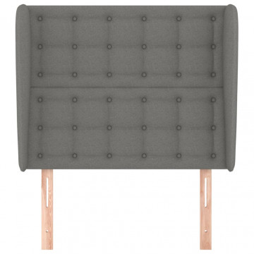 Tăblie de pat cu aripioare gri închis 93x23x118/128 cm textil - Img 3
