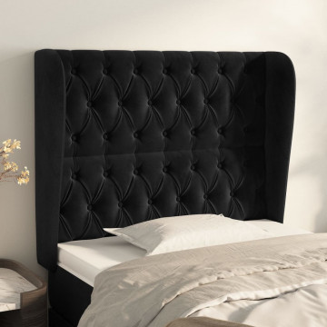 Tăblie de pat cu aripioare, negru, 103x23x118/128 cm, catifea - Img 1