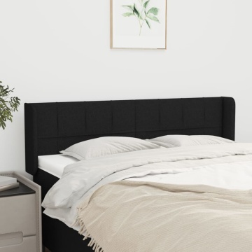 Tăblie de pat cu aripioare negru 147x16x78/88 cm textil - Img 1