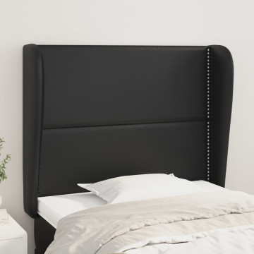 Tăblie de pat cu aripioare, negru, 83x23x118/128 cm, piele eco - Img 1