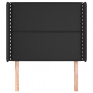 Tăblie de pat cu aripioare, negru, 93x16x118/128 cm, piele eco - Img 3