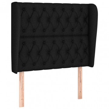 Tăblie de pat cu aripioare, negru, 93x23x118/128 cm, textil - Img 2