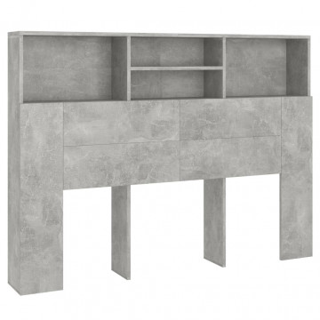 Tăblie de pat cu dulap, gri beton, 140x19x103,5 cm - Img 2