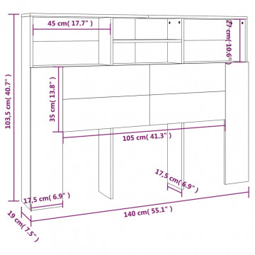 Tăblie de pat cu dulap, gri beton, 140x19x103,5 cm - Img 6
