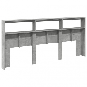 Tăblie de pat cu dulap și LED, gri beton, 220x17x102 cm - Img 7