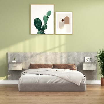 Tăblie de pat cu dulapuri, gri beton, lemn prelucrat - Img 1