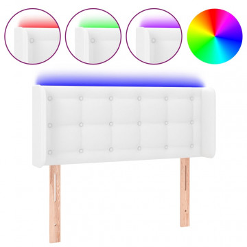 Tăblie de pat cu LED, alb, 103x16x78/88 cm, piele ecologică - Img 2