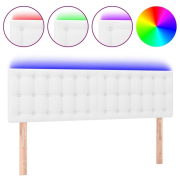 Tăblie de pat cu LED, alb, 144x5x78/88 cm, piele ecologică - Img 2