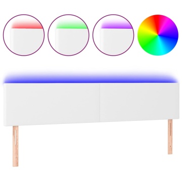 Tăblie de pat cu LED, alb, 160x5x78/88 cm, piele ecologică - Img 2