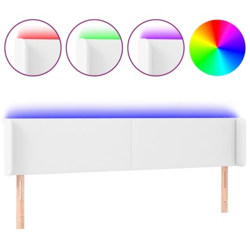 Tăblie de pat cu LED, alb, 183x16x78/88 cm, piele ecologică - Img 2