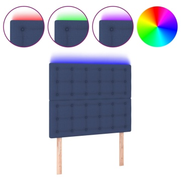 Tăblie de pat cu LED, albastru, 100x5x118/128 cm, textil - Img 2