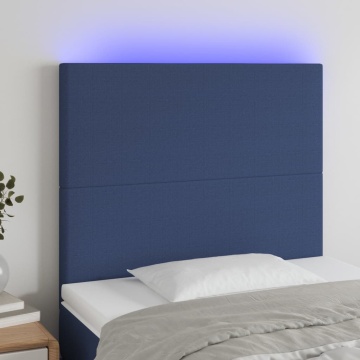 Tăblie de pat cu LED, albastru, 100x5x118/128 cm, textil - Img 1