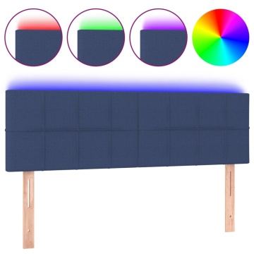 Tăblie de pat cu LED, albastru, 144x5x78/88 cm, textil - Img 2