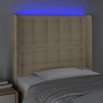 Tăblie de pat cu LED, crem, 103x16x118/128 cm, textil - Img 4