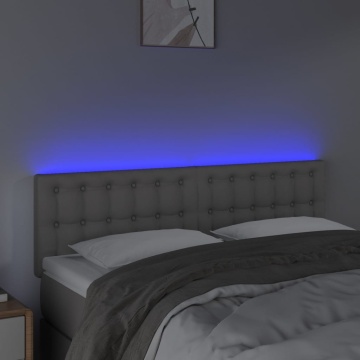 Tăblie de pat cu LED, gri, 144x5x78/88 cm, piele ecologică - Img 3