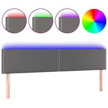 Tăblie de pat cu LED, gri, 180x5x78/88 cm, piele ecologică - Img 2