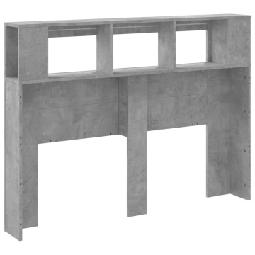 Tăblie de pat cu LED, gri beton, 140x18,5x103,5 cm, lemn - Img 7