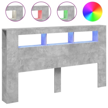 Tăblie de pat cu LED, gri beton, 180x18,5x103,5 cm, lemn - Img 2