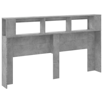 Tăblie de pat cu LED, gri beton, 180x18,5x103,5 cm, lemn - Img 7