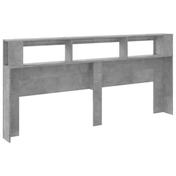 Tăblie de pat cu LED, gri beton, 220x18,5x103,5 cm, lemn - Img 7